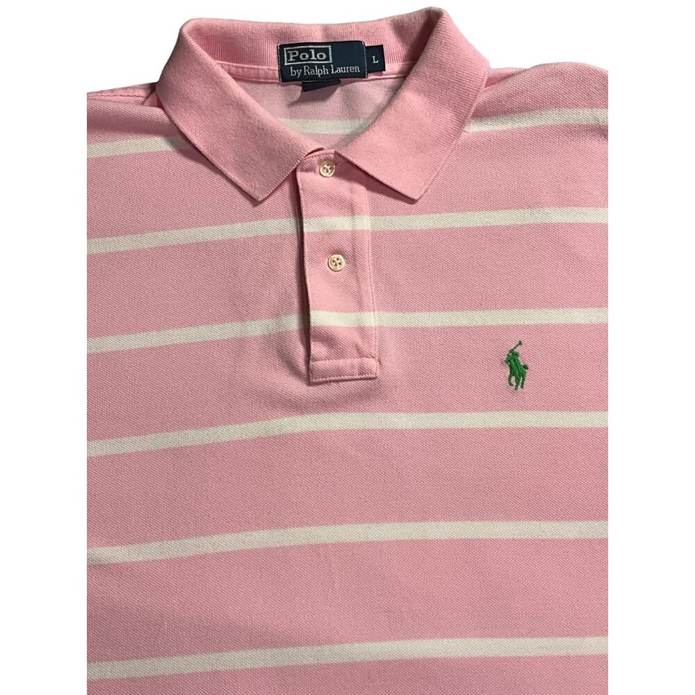 Polo Ralph Lauren Pink with White Stripe Men's Large‎ Polo Shirt